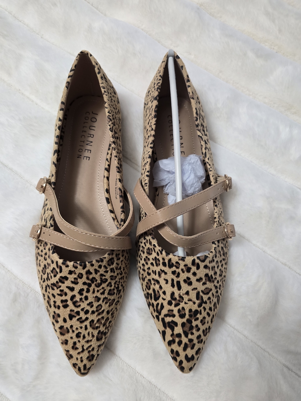 Journee Collection Leopard-Print Pointed Mary Jane Flats 8.5 WIDE